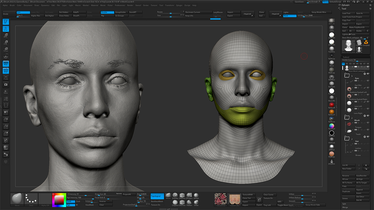 Realistic head sculpt in Zbrush